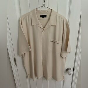 Weekender palm tree cream button down short sleeve shirt